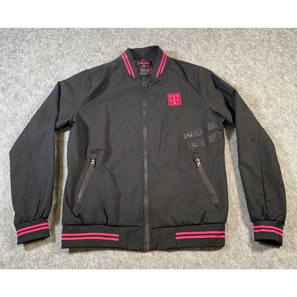 T-Mobile Jacket Women XS Black Zip Pockets Long Sleeve Stretch Full Zip Bomber